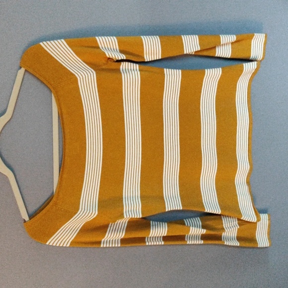 H&M Tops - H&M Yellow and White Fitted Ribbed Long Sleeve Top